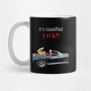 Joe Biden in his Corvette with classified box, funny mugs, gift mug, apparel, t-shirts, shirts Mug